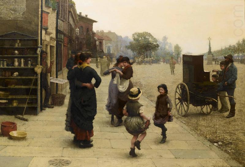 An impromptu dance a scene on the Chelsea Embankment, Frederick james shields